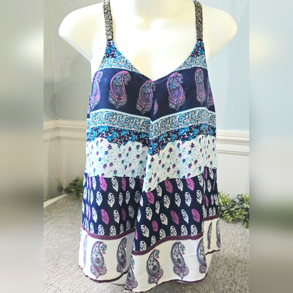 Japna Multi Print Top | boho style | beaded straps | size XS